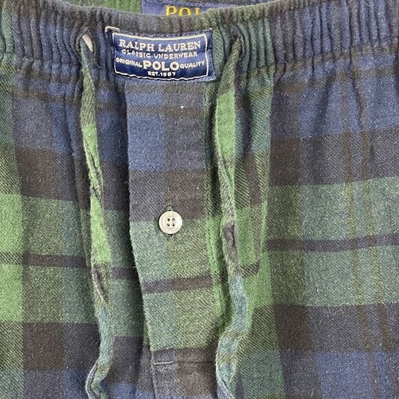 Polo Ralph Lauren Pants Mens XL Sleepwear Plaid Lounge Flannel Logo Green Blue - Picture 3 of 10